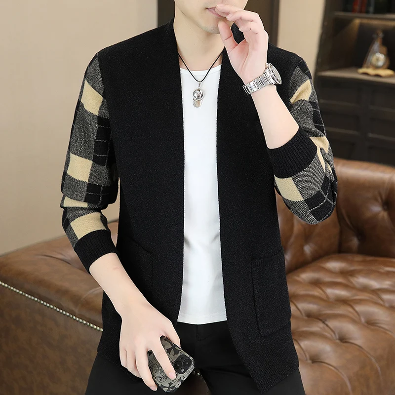 2024 Autumn/Winter Men's Light Luxury Standing Neck Knitted Cardigan Sweater Korean Edition Fashion Warm Knitted Sweater Coat