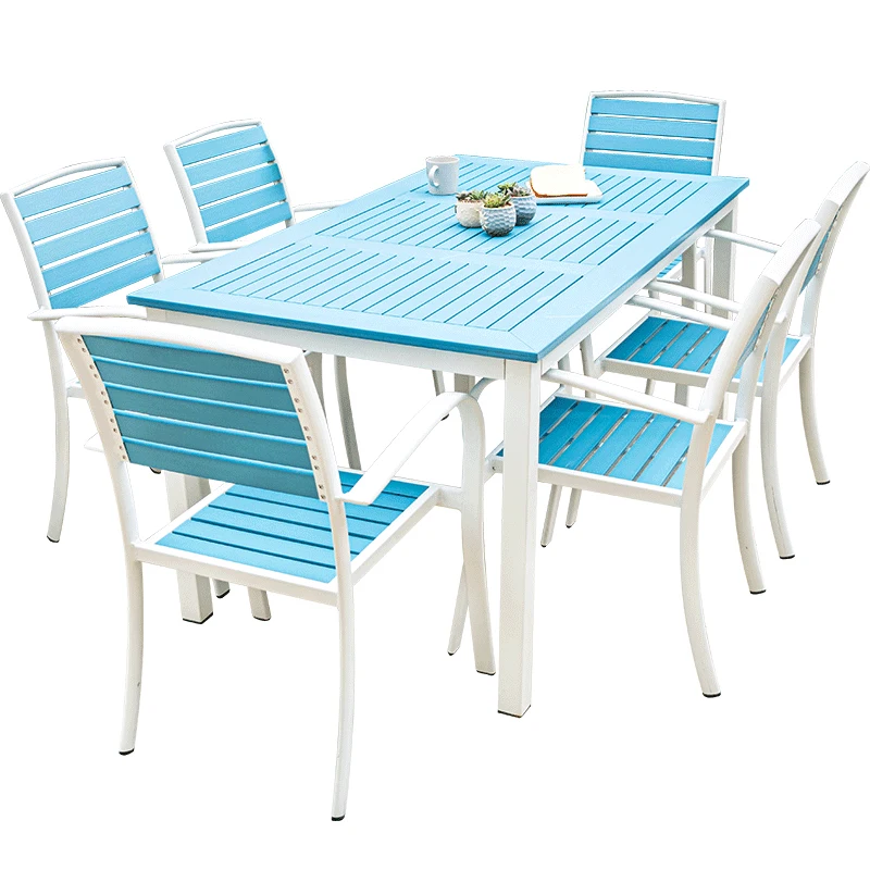 Simple courtyard plastic wood tables and chairs outdoor open-air balcony waterproof sunscreen preservative wood square long tabl