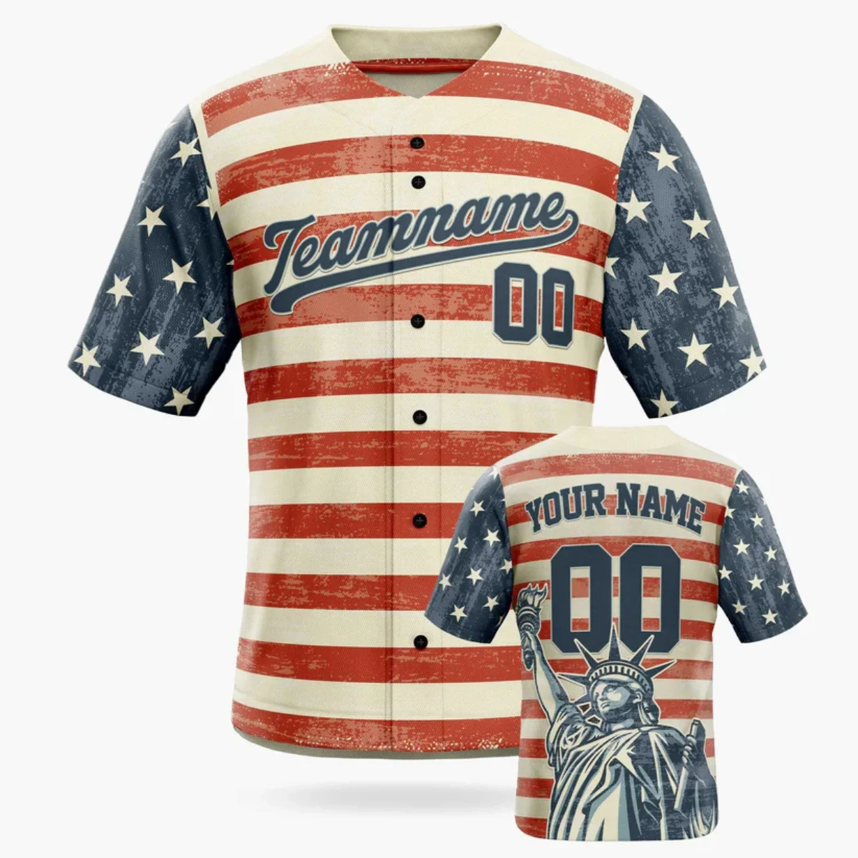 Custom Patriotic Baseball Jersey U.S. Flag With Piping - Design Your Own 3D Printed Men For Women Shirt Casual Team Shirts