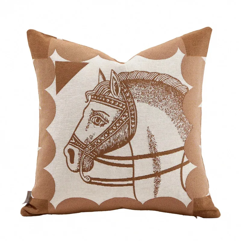 VIKAMA Vintage Horse Head Pattern Cushion Cover Nordic-Inspired Design For Living Room Sofas And Bedroom Headboards