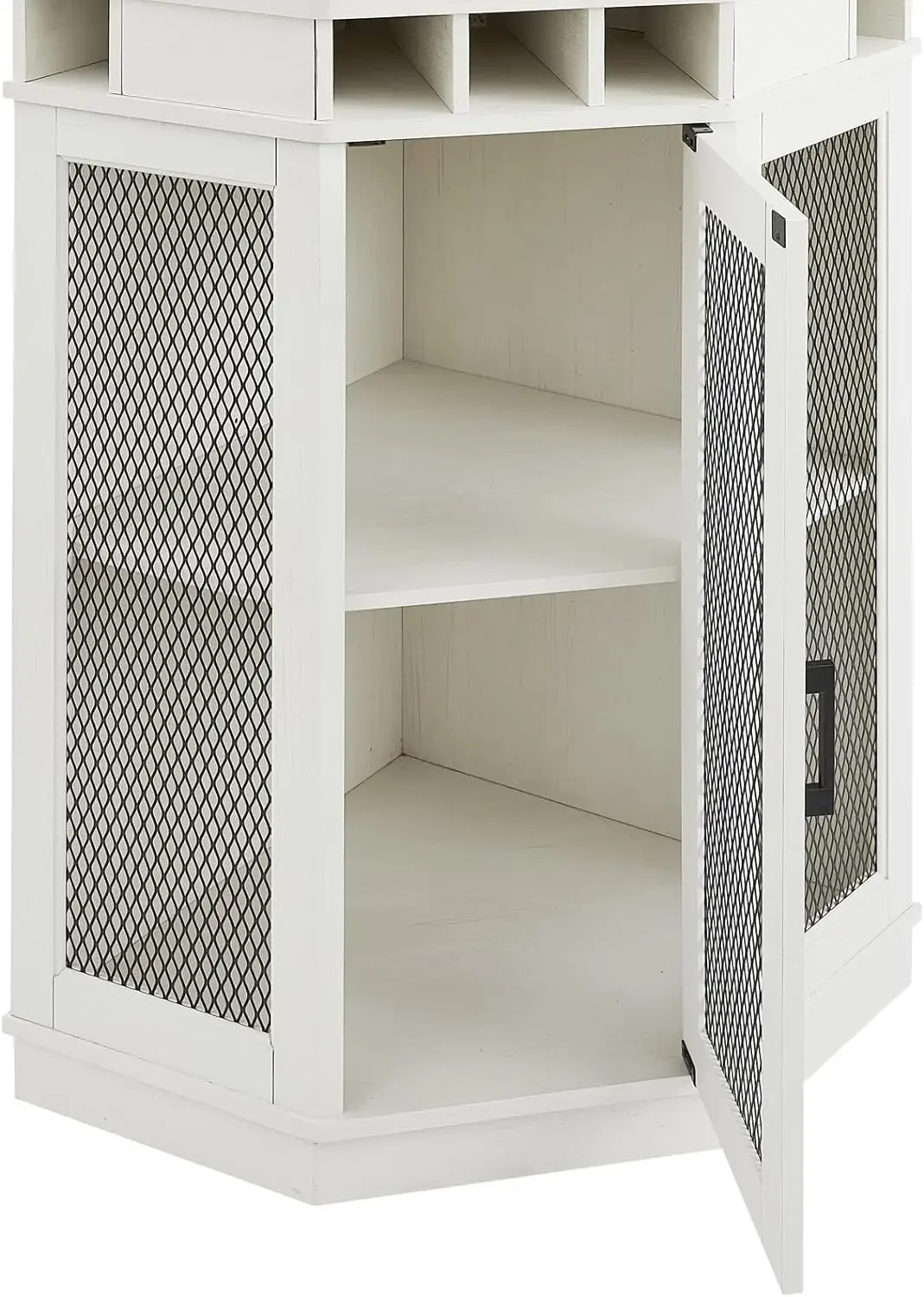 

White Corner Bar Unit 73" with Built-in Wine Rack and Lower bar Cabinet for Liquor and Glasses Storage 23.6"D x 31.5"W x 73"H