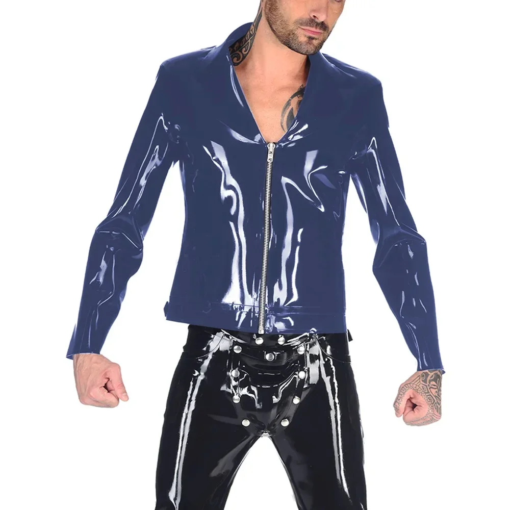 Gothic Long Sleeve Winter Jacket Men Coats Wetlook PVC Leather Turn-down Collar Front Zipper Coat Male Punk Coats Streetwear 7XL