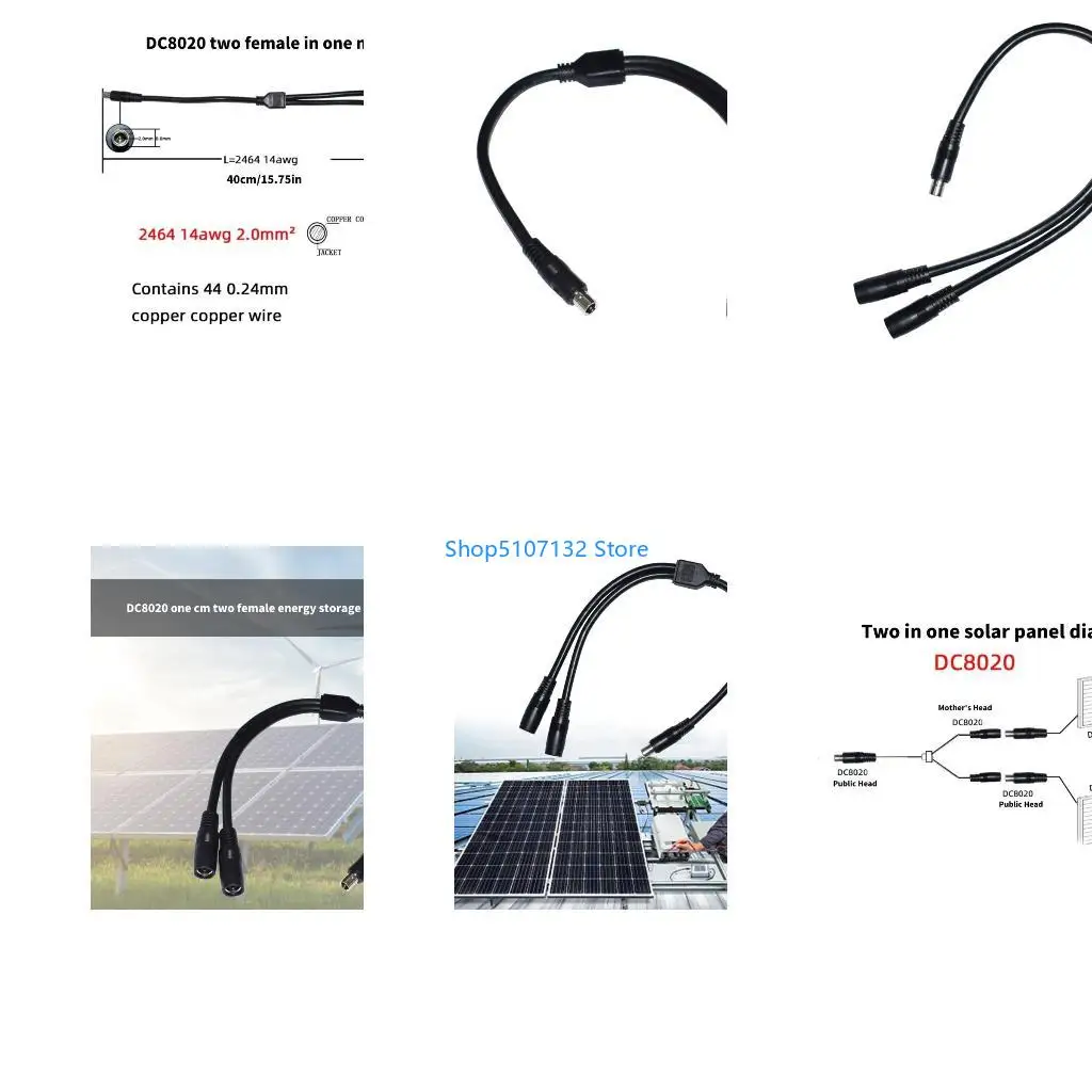 87HD DC8020 Y Splitter Adapter Cable 14AWG 8.0mmx2.0mm 1 Male to 2 Female Power Cord for Portable Supply Station