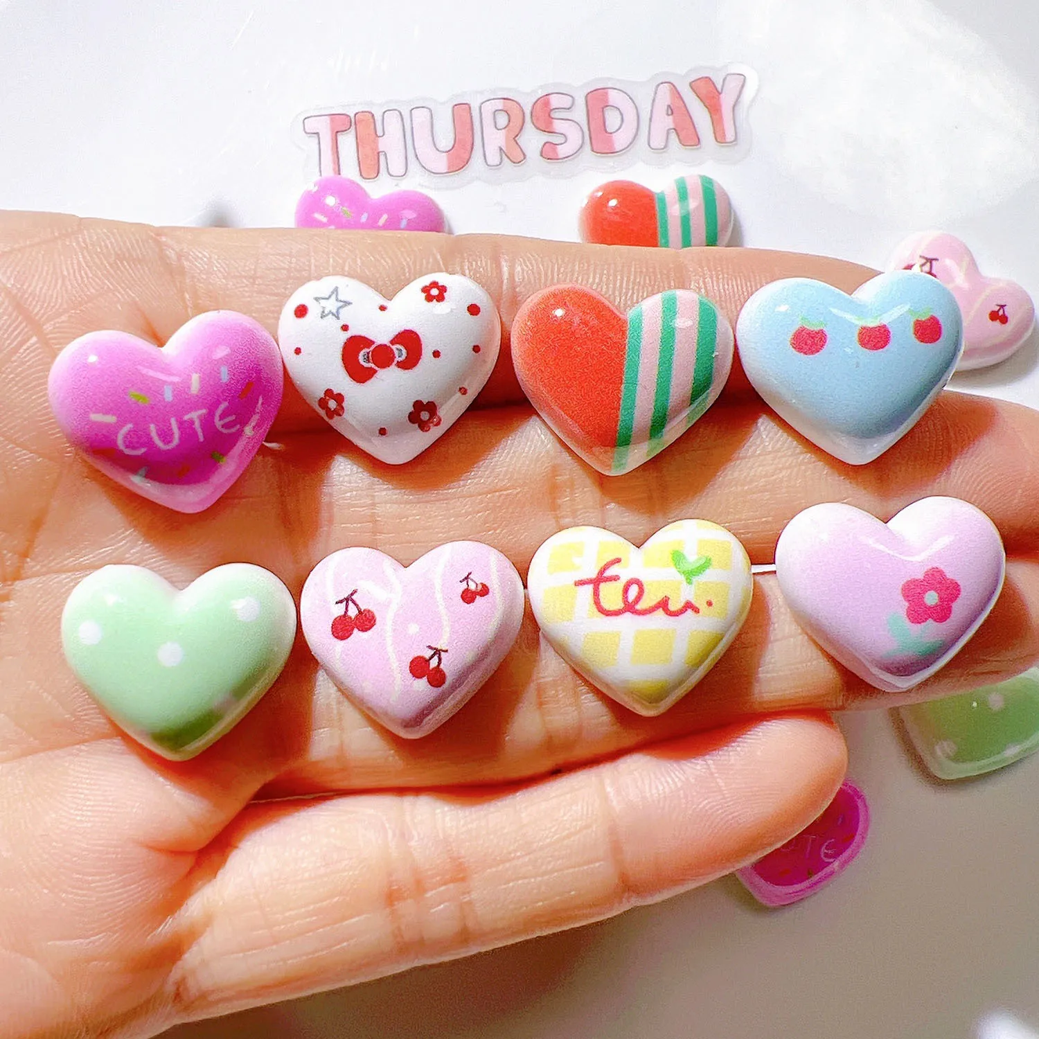 10-20Pcs Acrylic Cherry Bow Heart Planar Flatbacks Resin Patch Hairpin Clothing Key Chain Jewelry Accessories Making Material