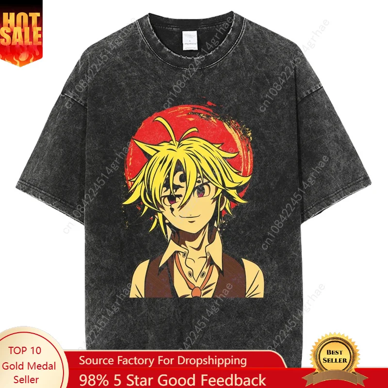 

Men Streetwear Black Washed T-Shirt Anime Printed T Shirt Harajuku Cotton Tshirt Summer Short Sleeve Vintage Tops Tees
