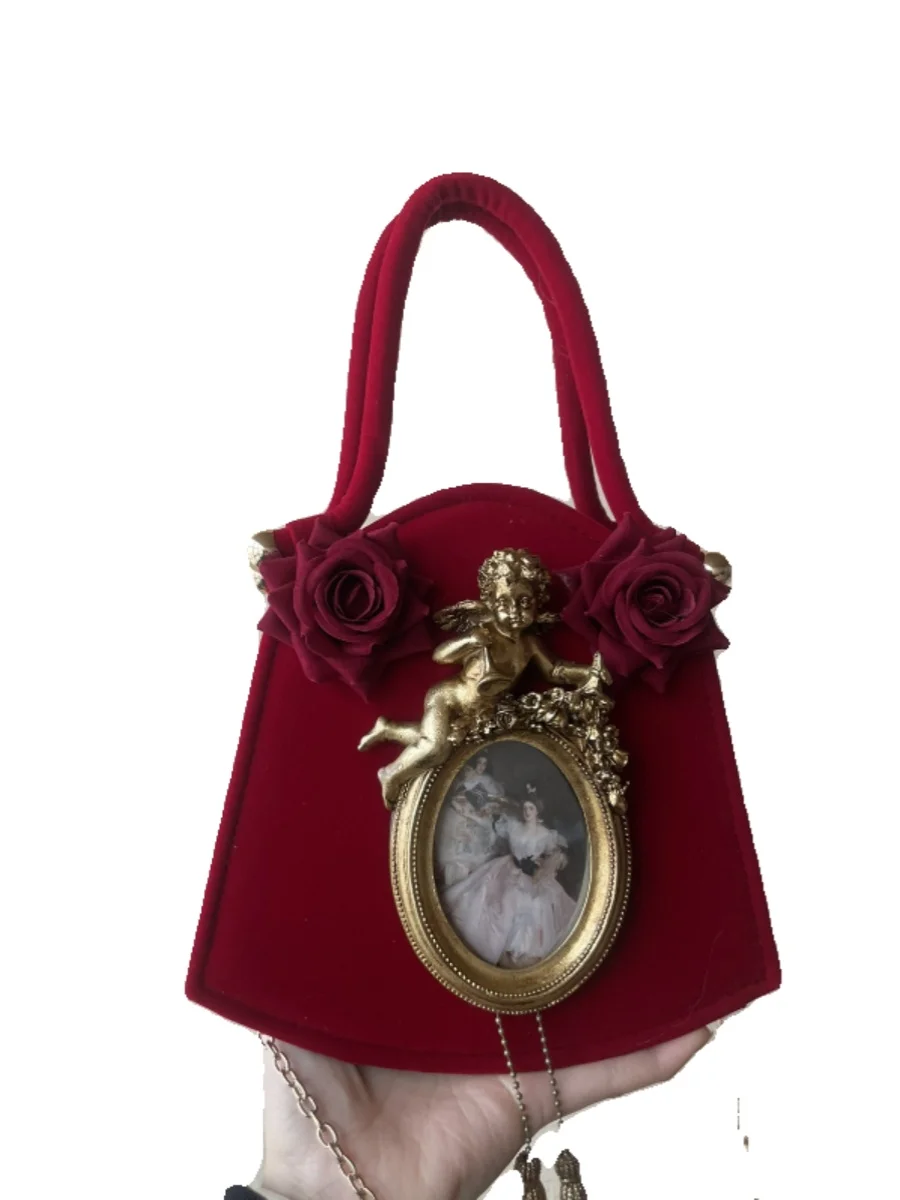 

Vintage banquet clutch bag late 19th century famous painting baroque relief angel oblique span bag