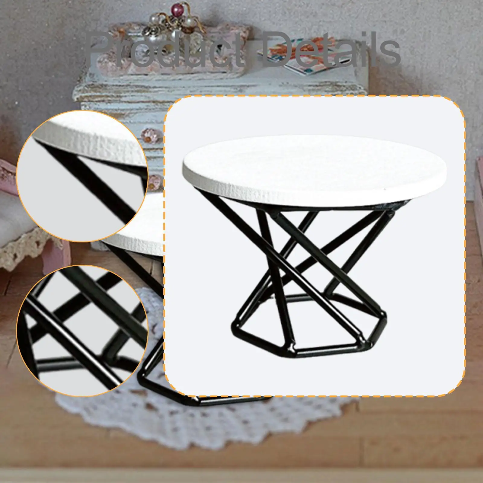 1/12 دمية الأثاث طاولة جانبية ملحق 6.5x4.6 سنتيمتر قوي ل مشهد صغير الديكور قاعدة معدنية نهاية الجدول نموذج مستدير