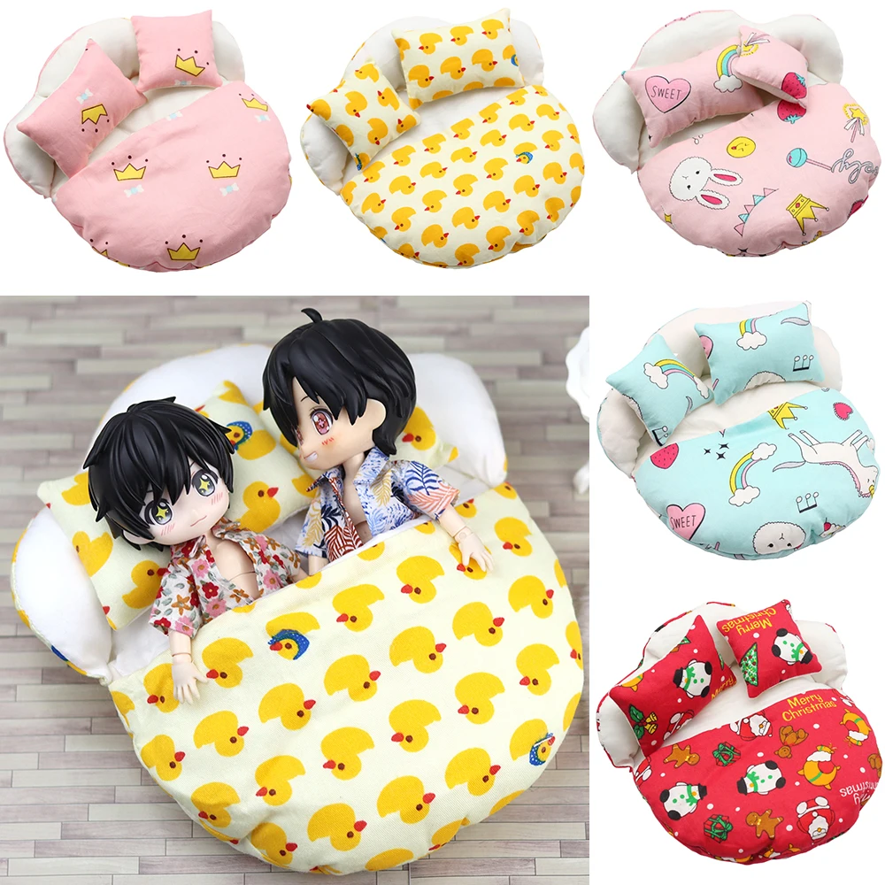 Ob11 Doll Cartoon Round Baby Bed Suit Kawaii Doll Bed Sleeping Bag Mattress For Nendoroids P9, 1/12 Bjd Doll, Gsc, Molly Dolls