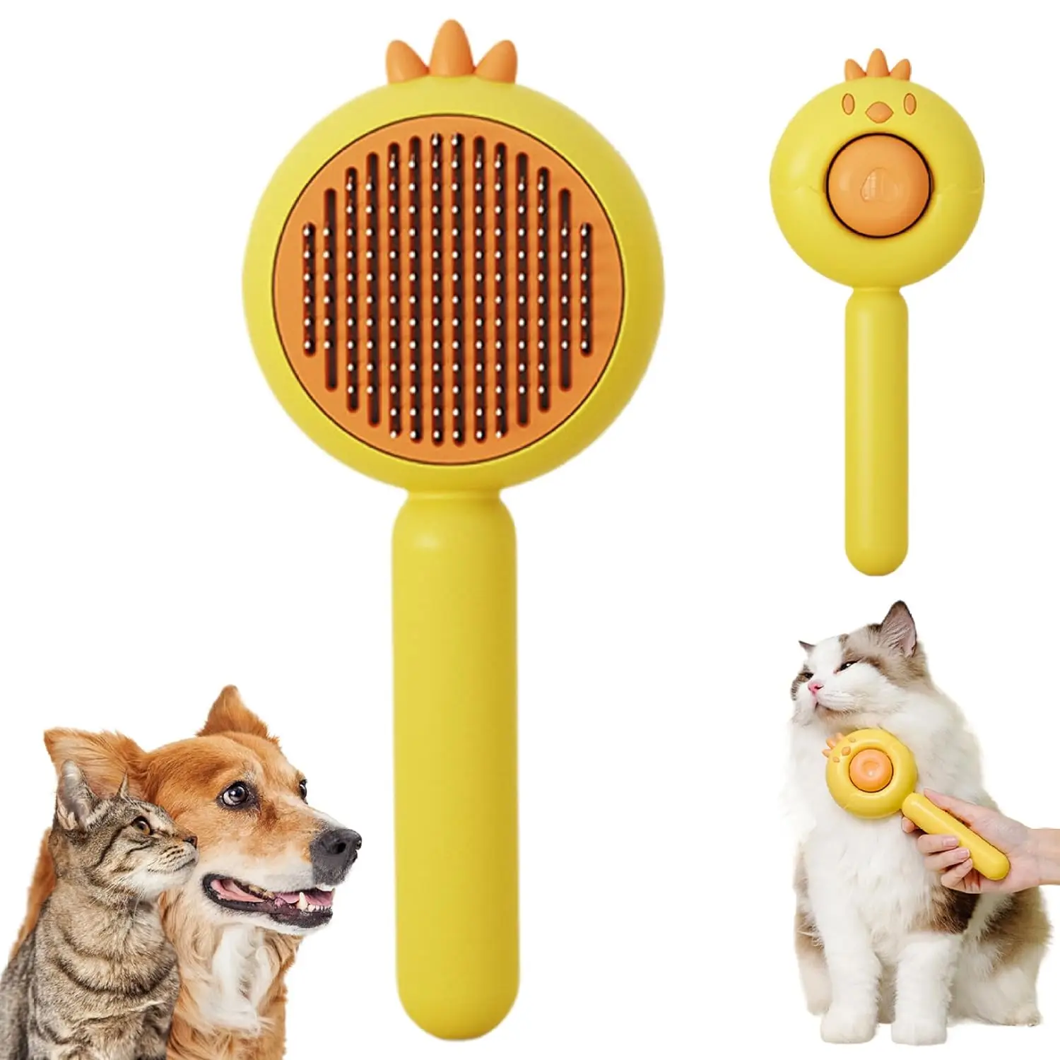 

Cat Brush with Release Button, Cute Chick Cat Hair Brush, Self Cleaning Cat Brush Slicker Brush for Shedding Long or Short Hair