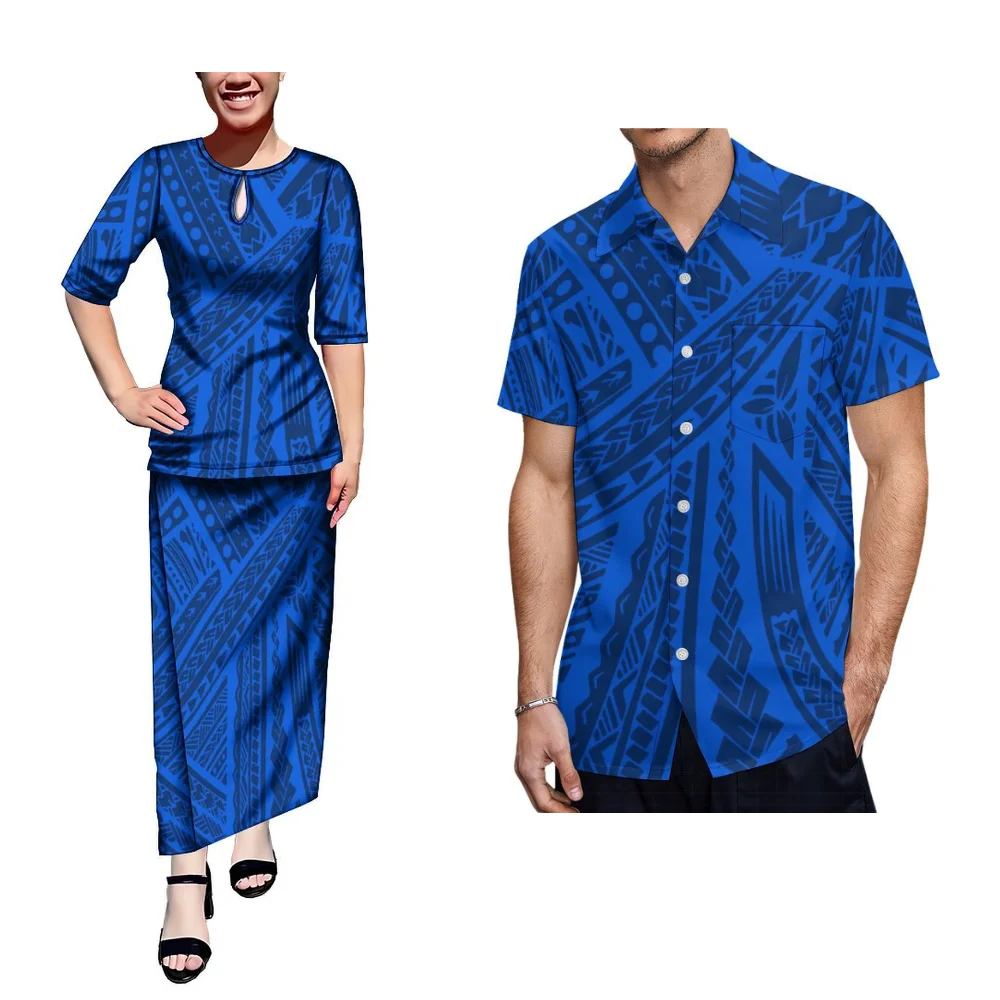 Abito tubino a maniche corte con colletto alla coreana da donna, gonna lunga elegante e camicia da uomo, completo da famiglia per ragazzi, Design polinesiano