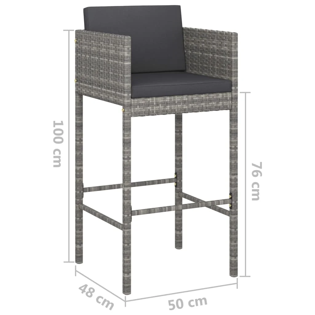 Vidaxl 3-delige Patio Bar Set Met Kussens Poly Rotan Grijze Bar Meubels/Bar Meubelset