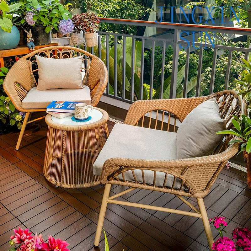 Outdoor pull-rope sofa double sofa chair courtyard garden leisure chair terrace outdoor rattan  small apartment sofa