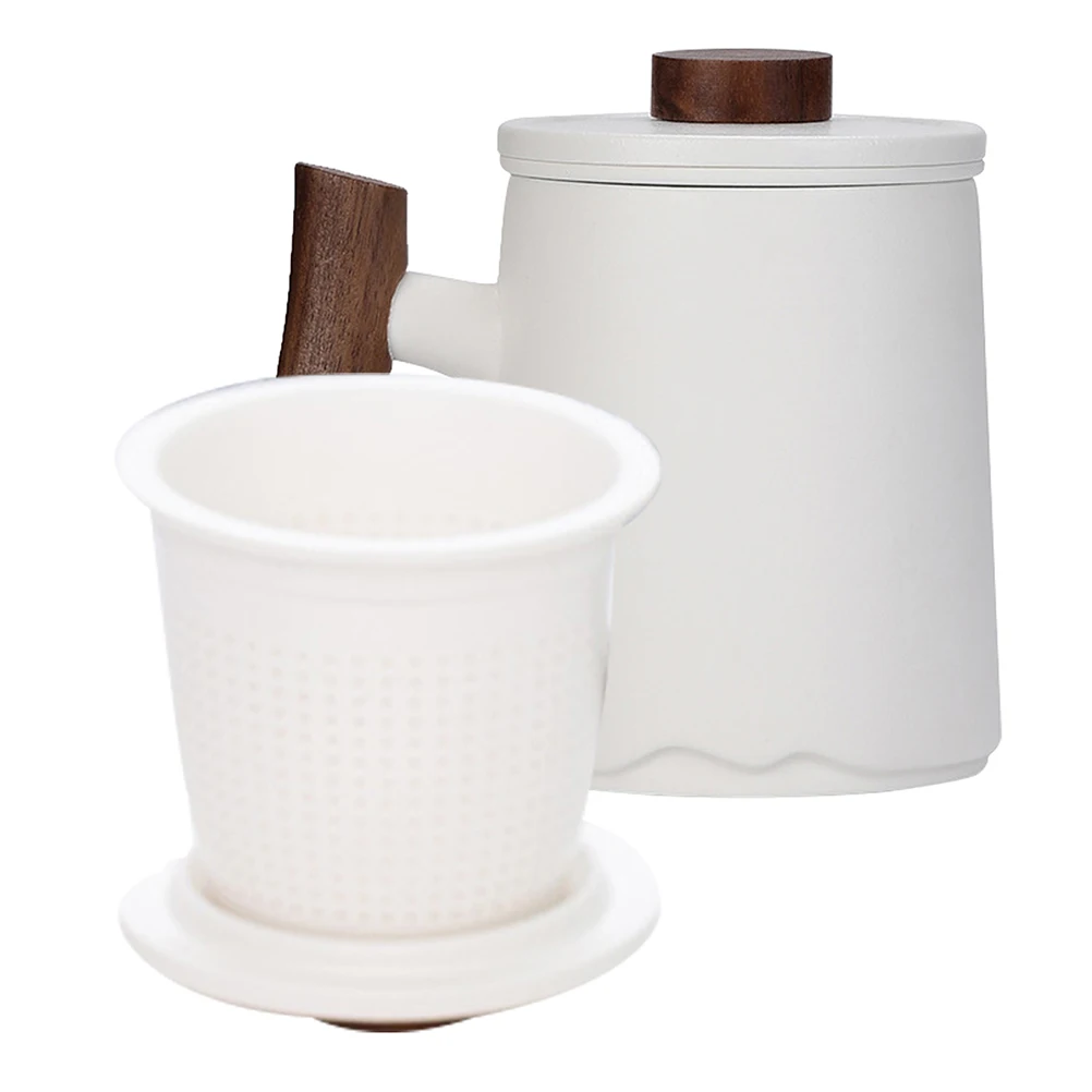 

Ceramic Tea Cup 360ml White Wood H Filter Separation Coffee Mug Milk Travel Office Drinking Cup Porcelain