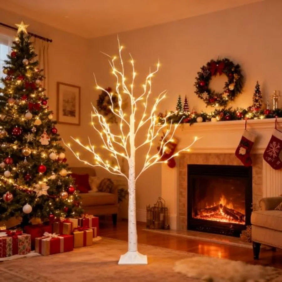 2 حزمة شجرة البتولا المضاءة 4 أقدام إجمالي 96 LED شجرة عيد الميلاد الاصطناعية المضاءة مسبقًا مع مؤقت لتزيين العطلة الداخلية والخارجية #4