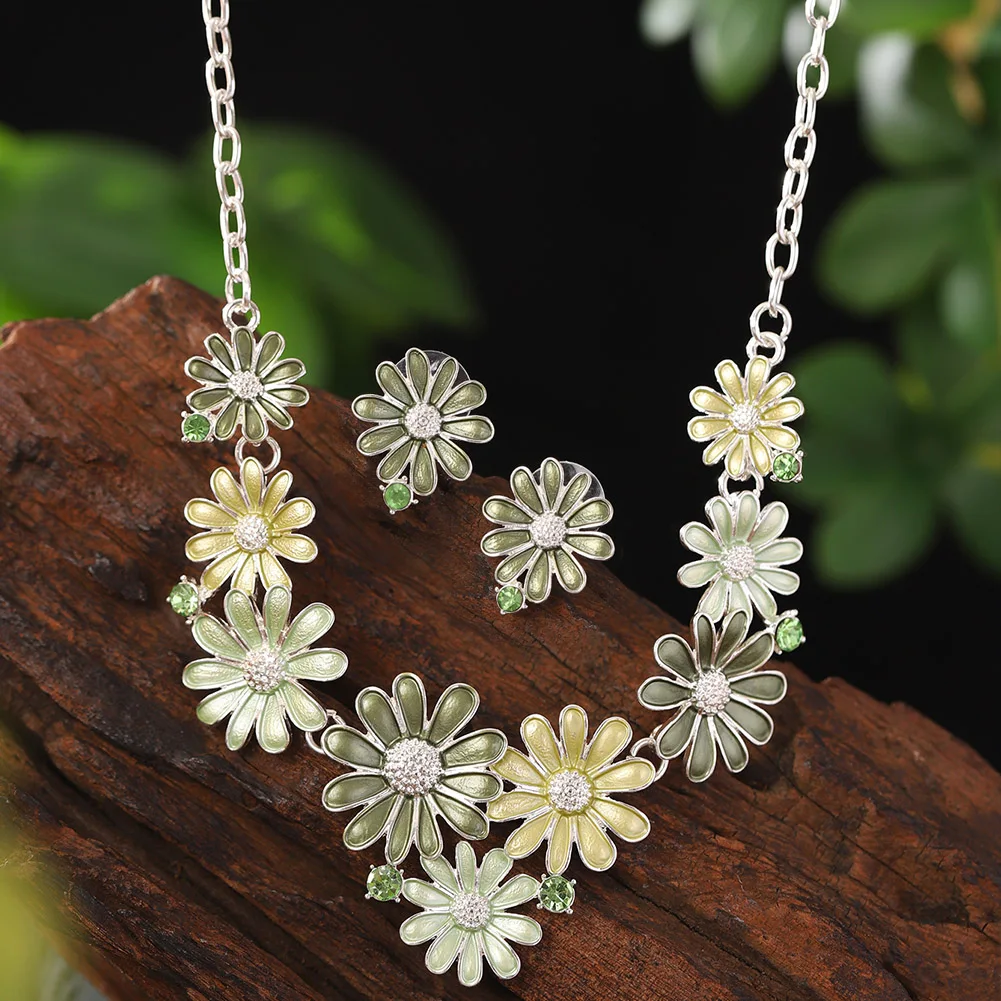 Women's Multi Color Daisy Enamel Necklace Earring Set