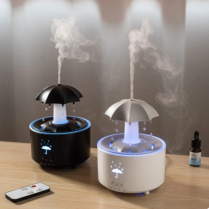

New Smart Remote Control Scent Diffuser Cool Mist Umbrella Design Rotate Rain Drop Air Humidifier Aroma Diffuser for Bedroom
