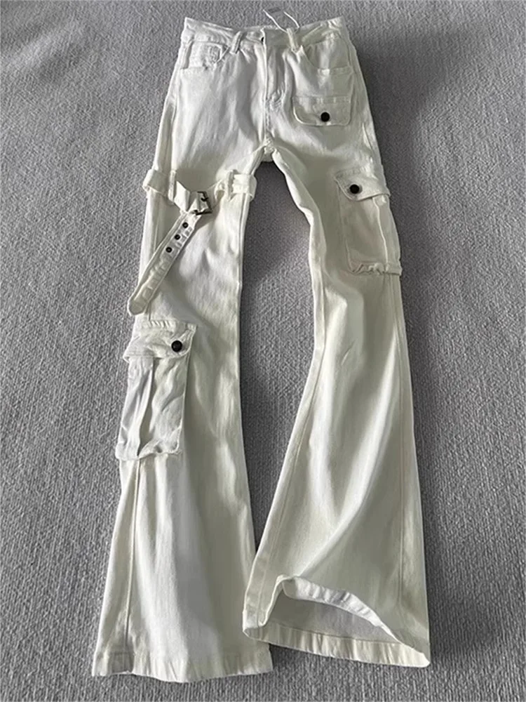 

American Vibe Men's Faion Jeans Belted Bootcut Workwear Pants Slim Fit Straight Leg mid Waist Long Trousers Breathable