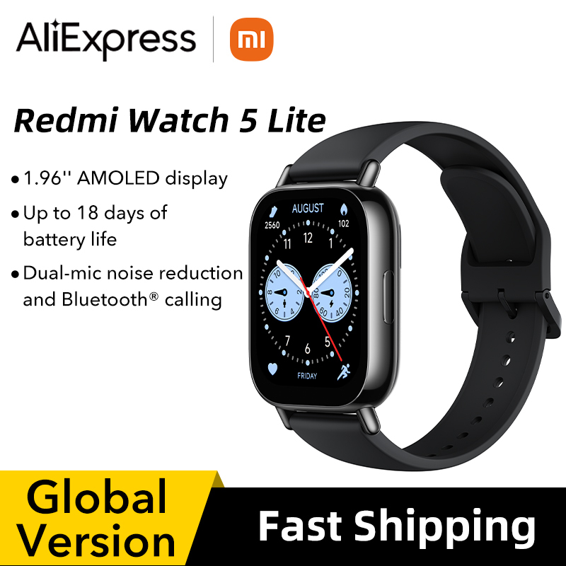 Global Version Xiaomi Redmi Watch 5 Lite 1.96" AMOLED up to 18 days battery built-in GNSS 150+ modes smart watch Bluetooth® call