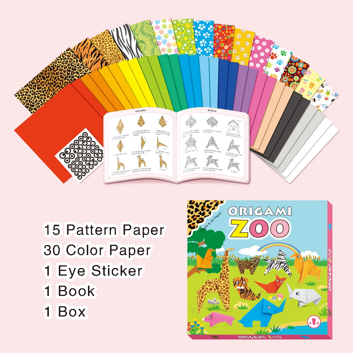 

Kids Origami Zoo Kit - DIY Paper Folding Craft Set with Zoo Animals, Educational Toys for Children Handmade Art Supplies