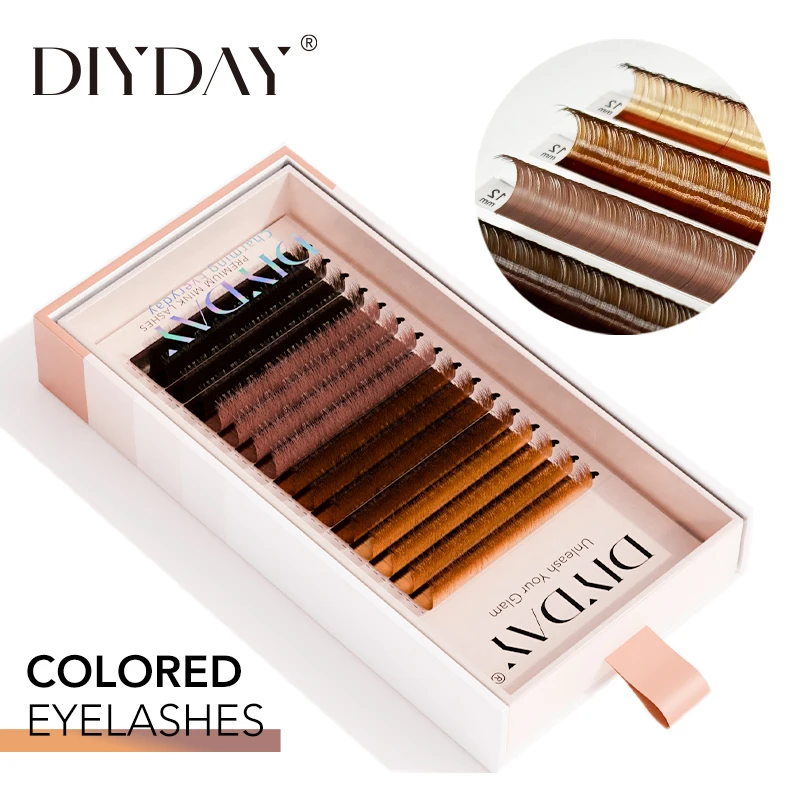 DIYDAY 16rows Colored Lashes 4 Color Mixed Brown Individual Eyelash Extensions Natural Soft Multicolor False Mink Eyelashes