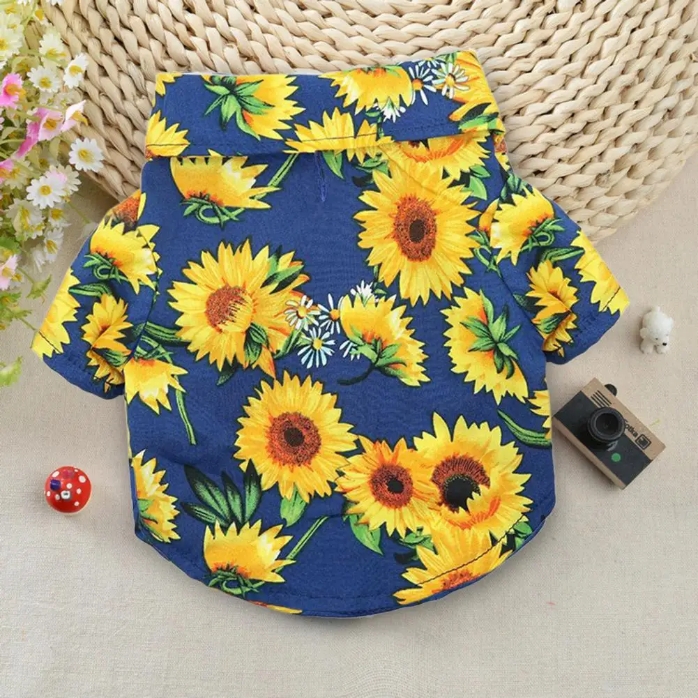 Dog Costume Sunflower Printing Cute Pet Shirts Adorable Dress-up Air Permeable Pet Dog Short Sleeve Shirt Outfit for Outdoor