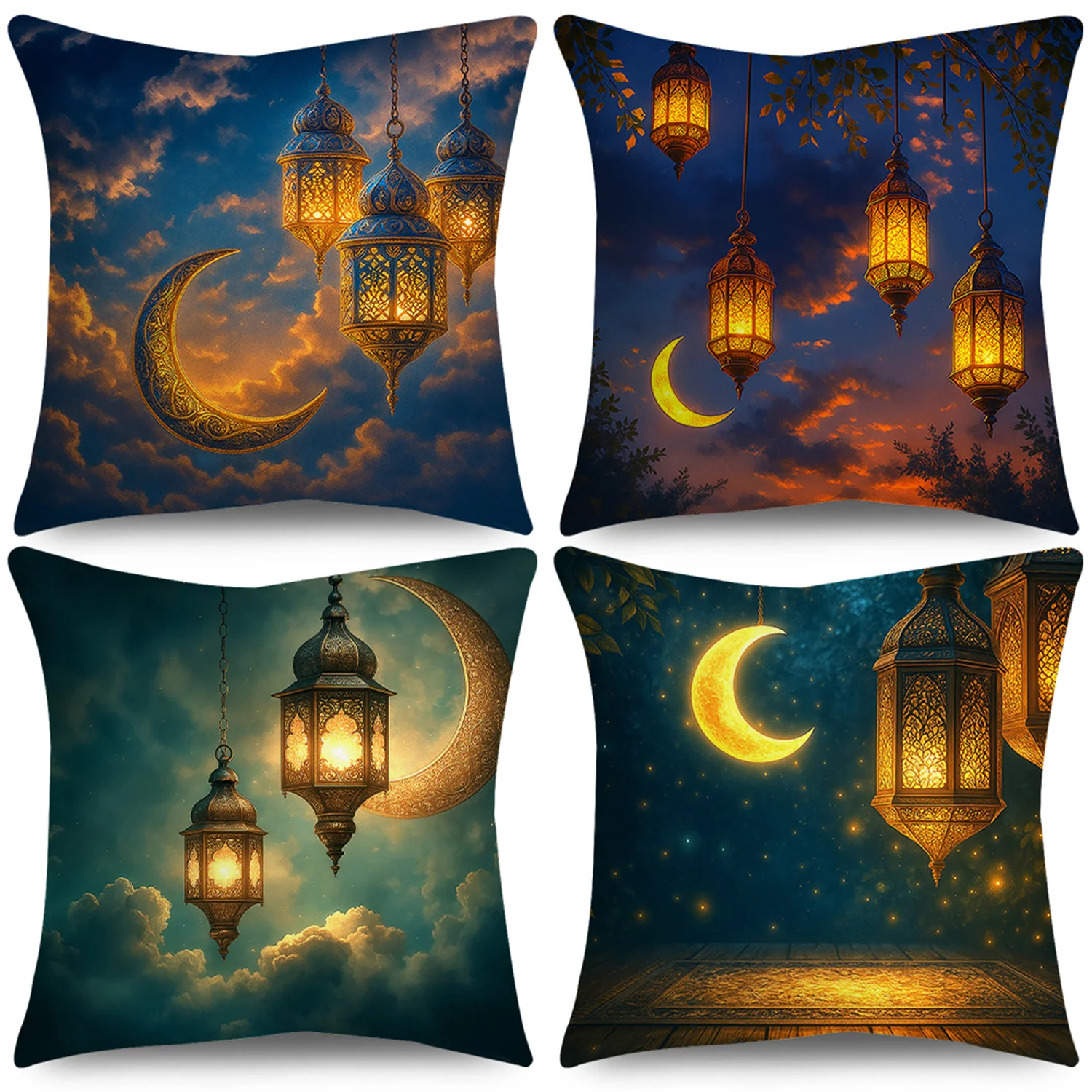 Moroccan Lantern Moon Galaxy Pillowcase Set 4pcs 40x40cm Cushion Covers Arabic Night Decor Home Throw Pillowcase
