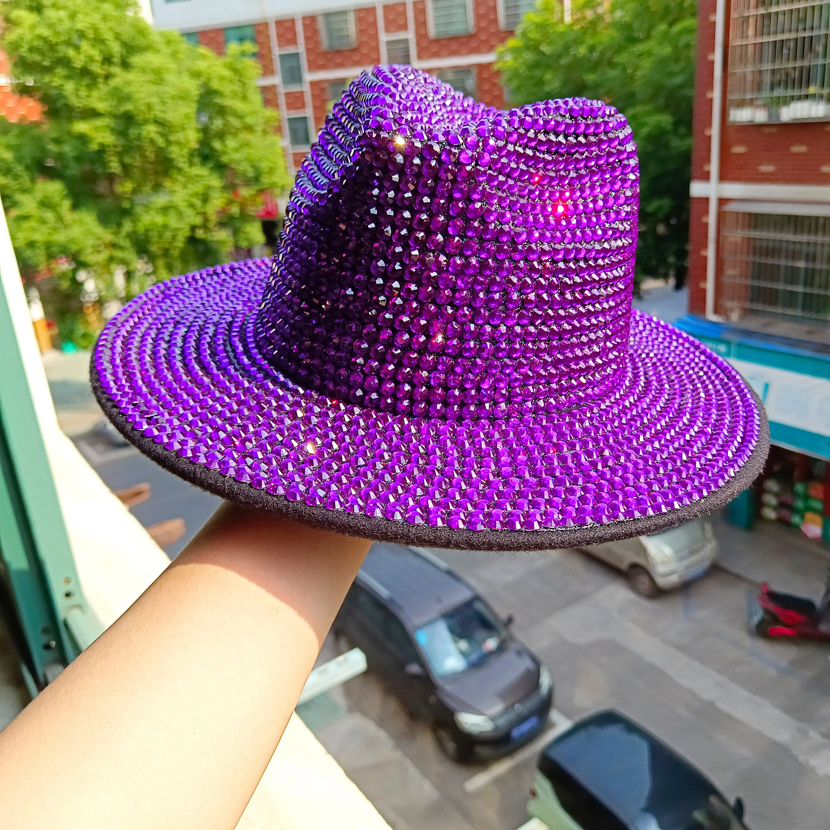 Runde Spitze Strass Perle Fedora handgemachte Strass voller Diamant Hut Männer und Frauen britischen Outdoor hellen Diamant Flash di – Detail 8