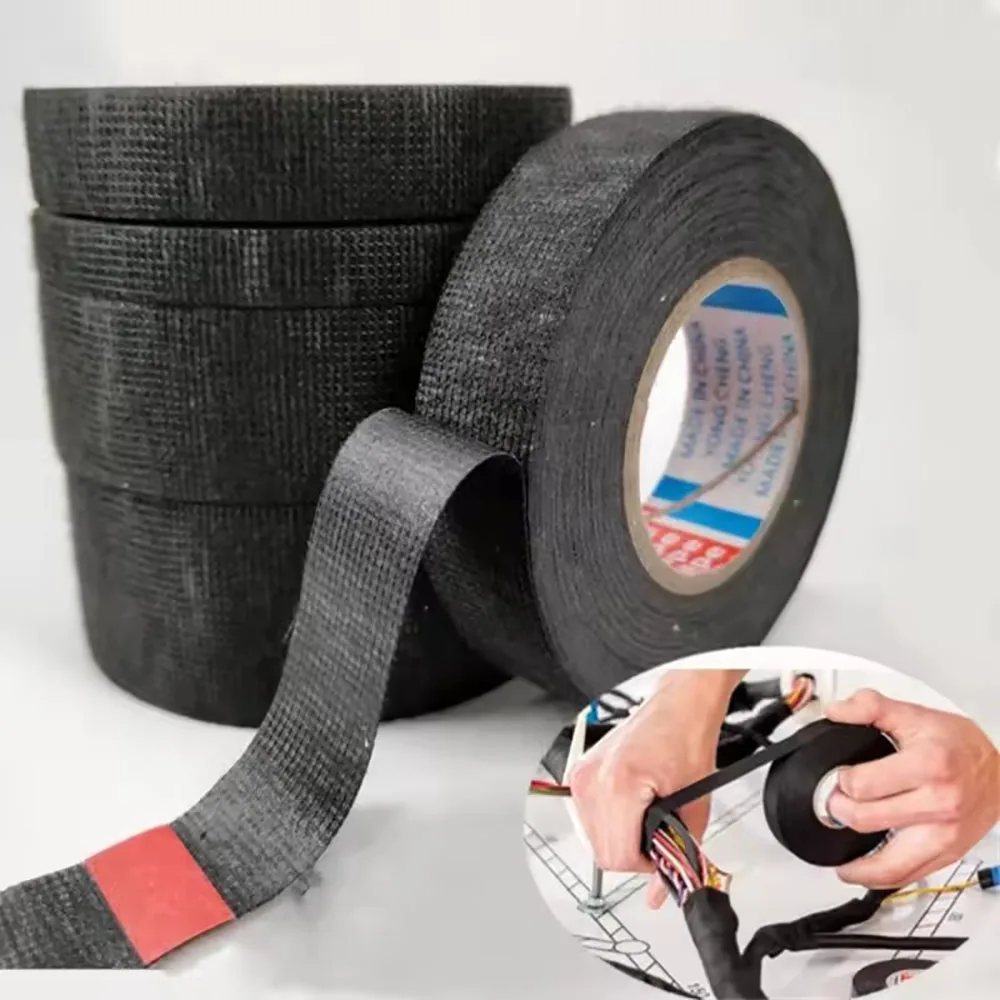 

15M Automotive Cloth Wire Harness Tape Heat Resistance Waterproof Insulating Electrical Tape Black Self Adhesive Fabric Tape