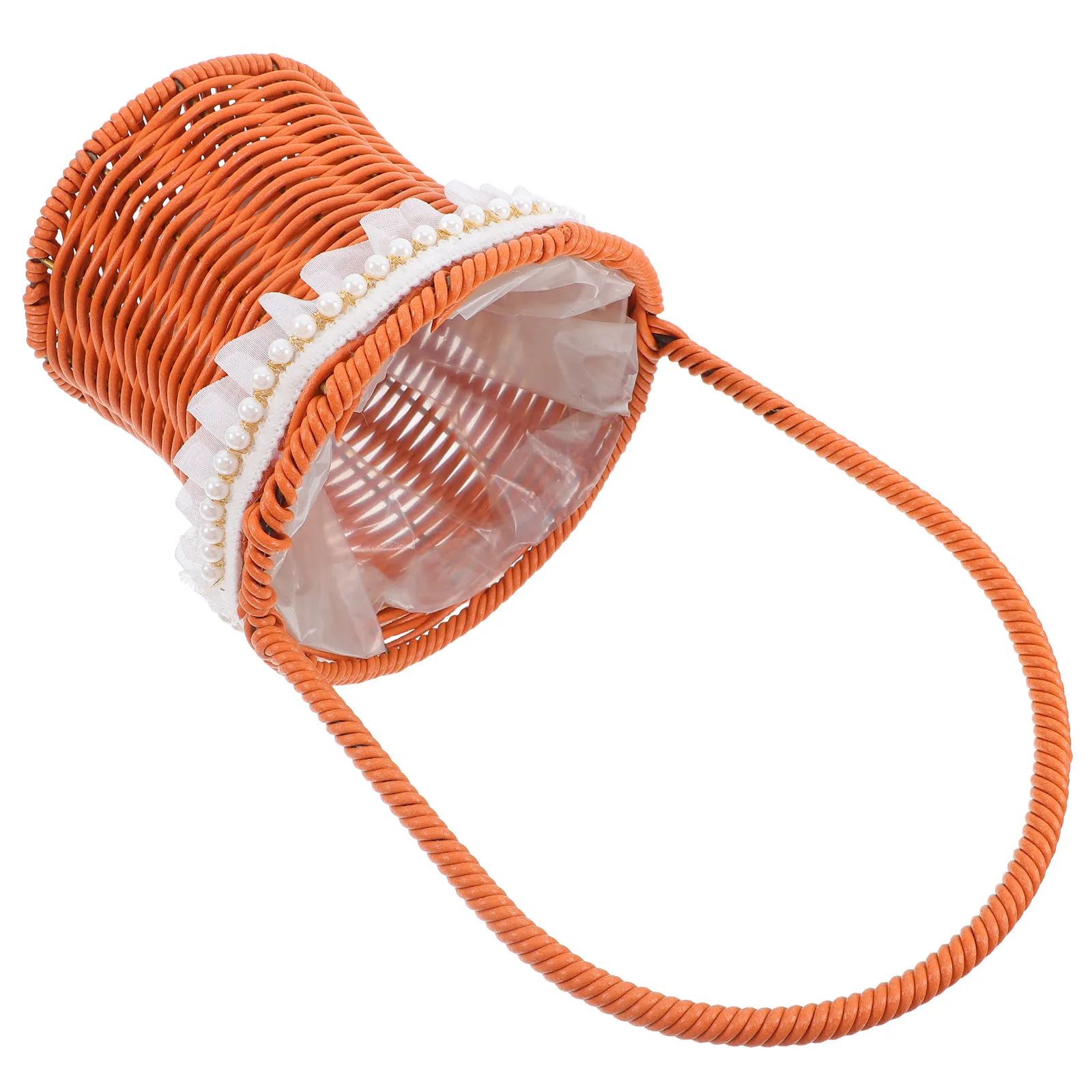 

Handwoven Rattan Flower Basket Sturdy Handle Multipurpose Picnic Garden Wedding Storage Basket Waterproof Dustproof Interior