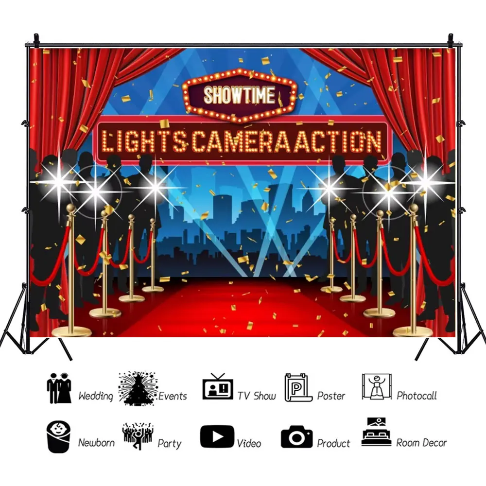 Cinema Movie Night Theme Photography Red Carpet Film Event Star Backdrop Adults Birthday Party Custom Decoration Prop