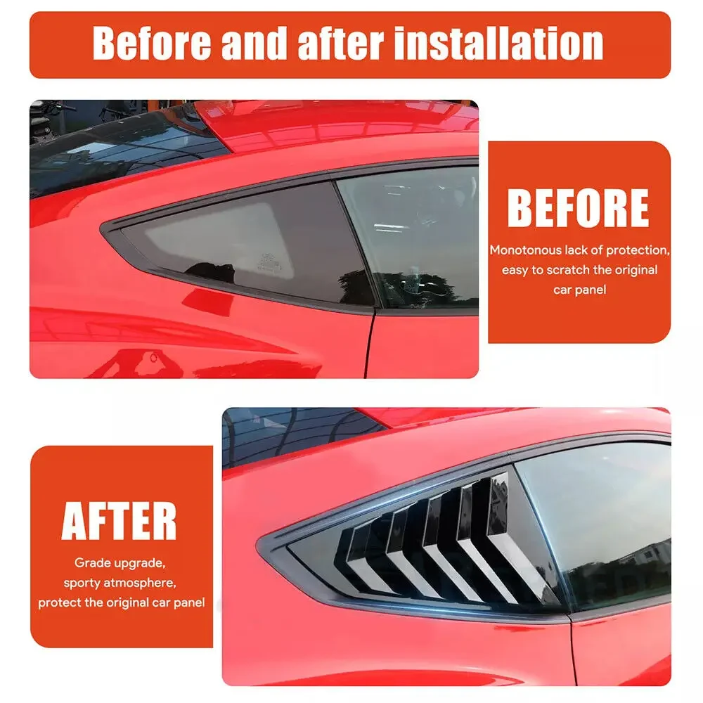 For Ford Mustang 2024 2025 Car Rear Louver Window Side Shutter Cover Trim Sticker Vent Scoop ABS Carbon Fiber Black Accessories