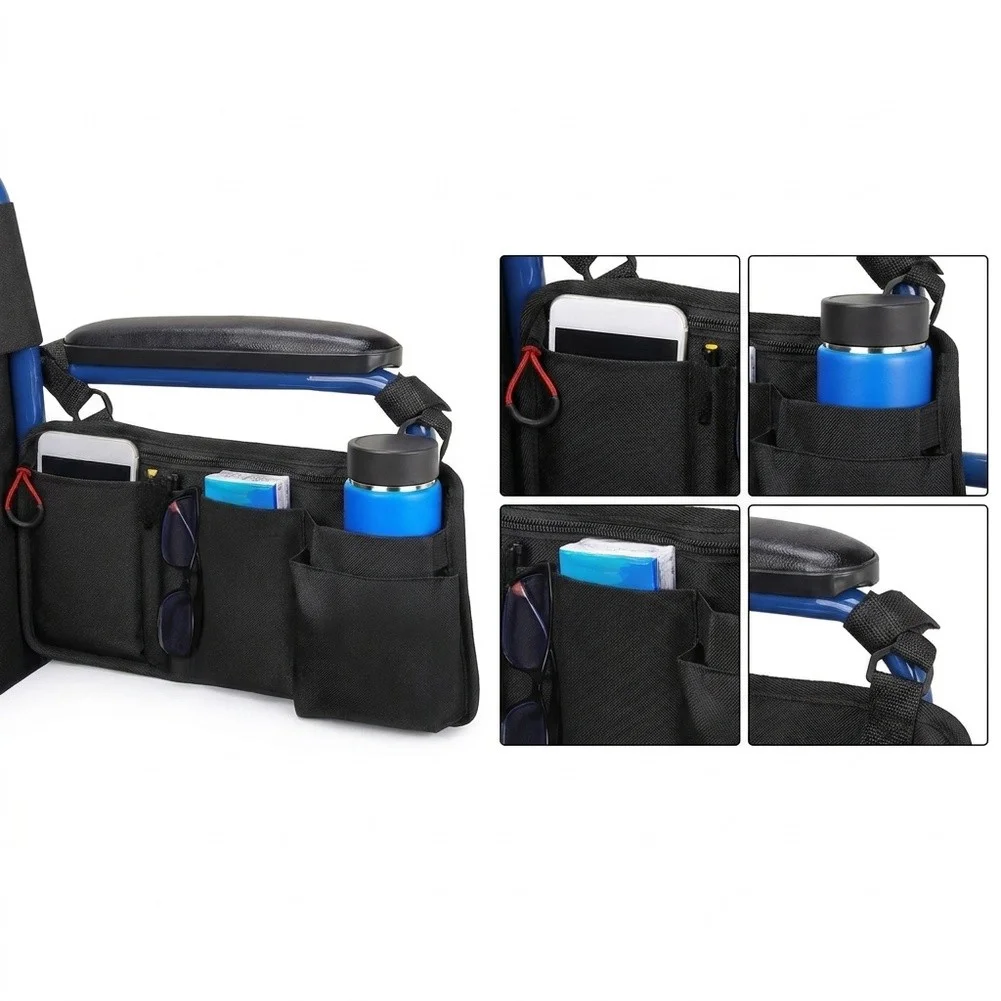 Wheelchair For Accessory Side Bag Featuring Cup Holder Easy Grip Zipper and Adjustable Straps for Secure Mounting