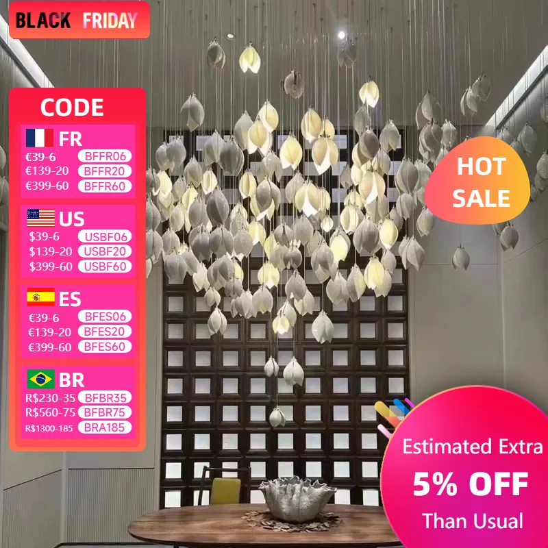 2024 Ceramic Petal Hanging Chandeliers For Hotel Lobby Loft Staircases Restaurant Living Room Bedroom Bedside Pendant Lamps