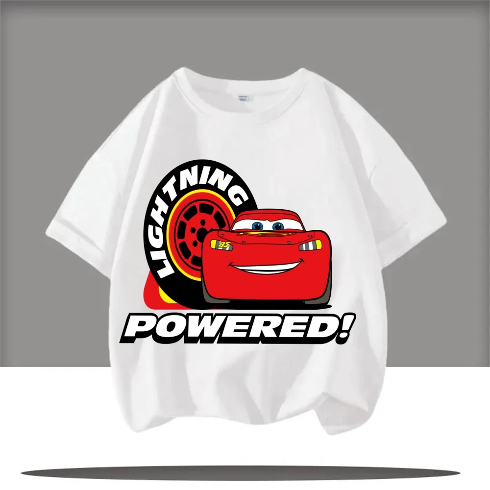 صيف 2025 جديد ديزني سيارة البرق ماكوين قصيرة الأكمام الفتيان والفتيات الصيف شبكة تي شيرت الملابس