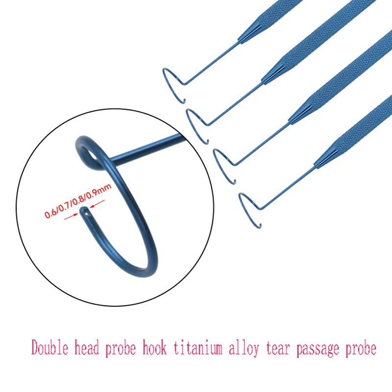 Instrumentos de microscopio oftálmico, ganchos de sonda de doble cabeza, sondas de tubo de desgarro de aleación de titanio