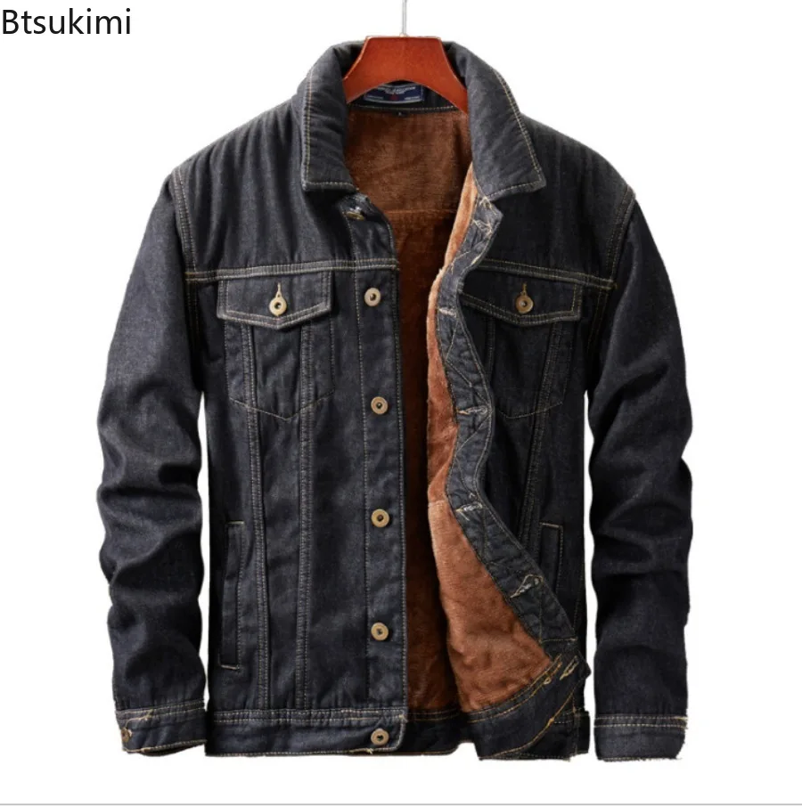 

Winter Men Denim Jackets Thick Outerwear Coats Mens Warm Fleece Denim Jacket Solid Casual Mens Coat Cotton Jacket Mens Clothing
