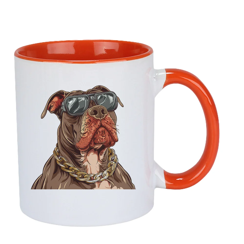 11oz Cool Dog with Sunglasses and Gold Chain Print Ceramic Coffee Mug for Home Use Office Drinking Summer Travel Camping Birthda