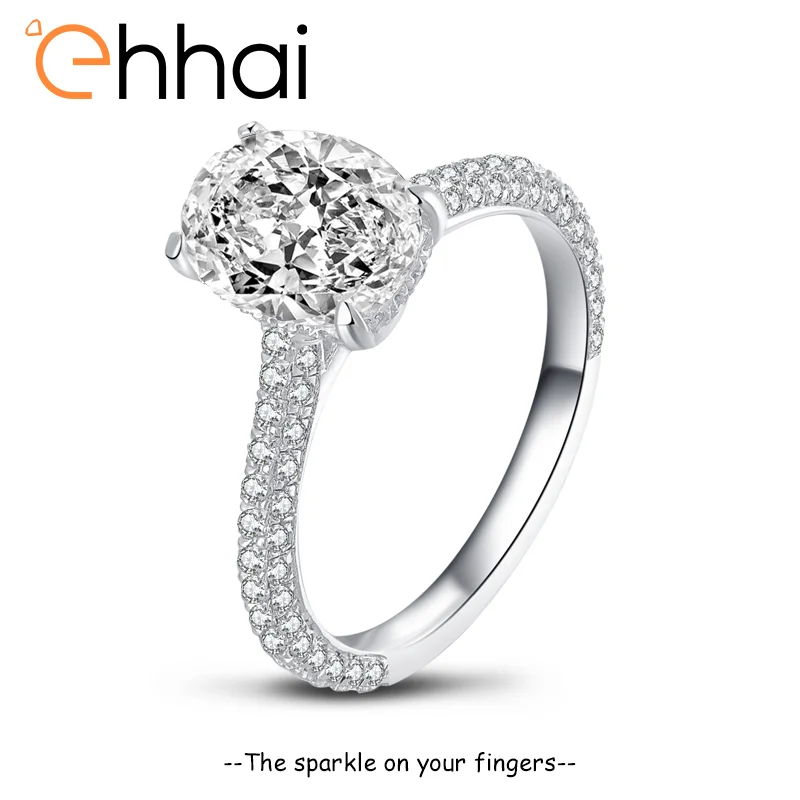 

Ehhai S925 стерлингового серебра овальные классические кольца с четырьмя когтями 2CT циркон обручальные кольца для женщин обручальное кольцо юбилейные ювелирные изделия подарки