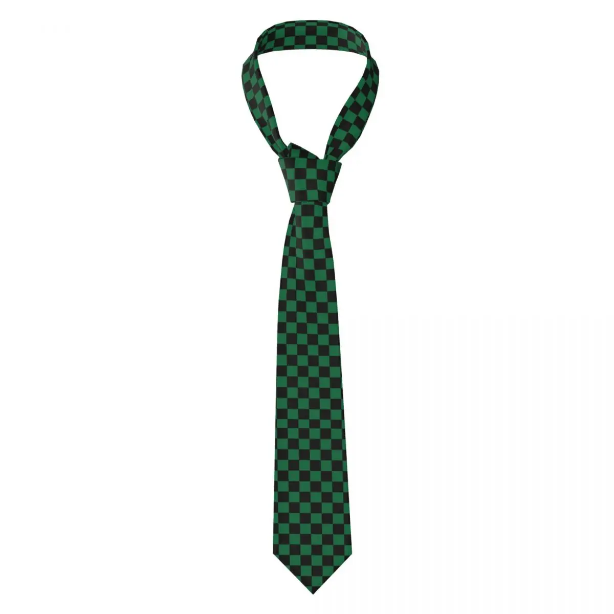 

Custom Black And Cadmium Green Checkerboard Fashion Tie Men Mens Suit Tie Geometric Plaid For Thanksgiving Day