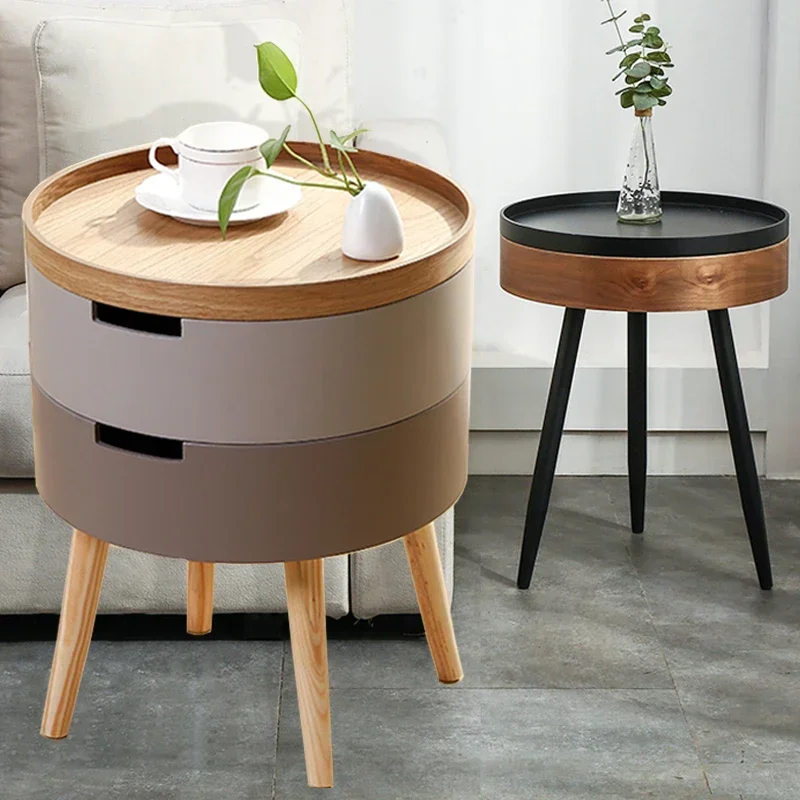 Multi-use Solid Wood Nordic Creative Coffee Table Simple Sofa Side Table Corner Bed Round Table Storage Box End Tables Desk