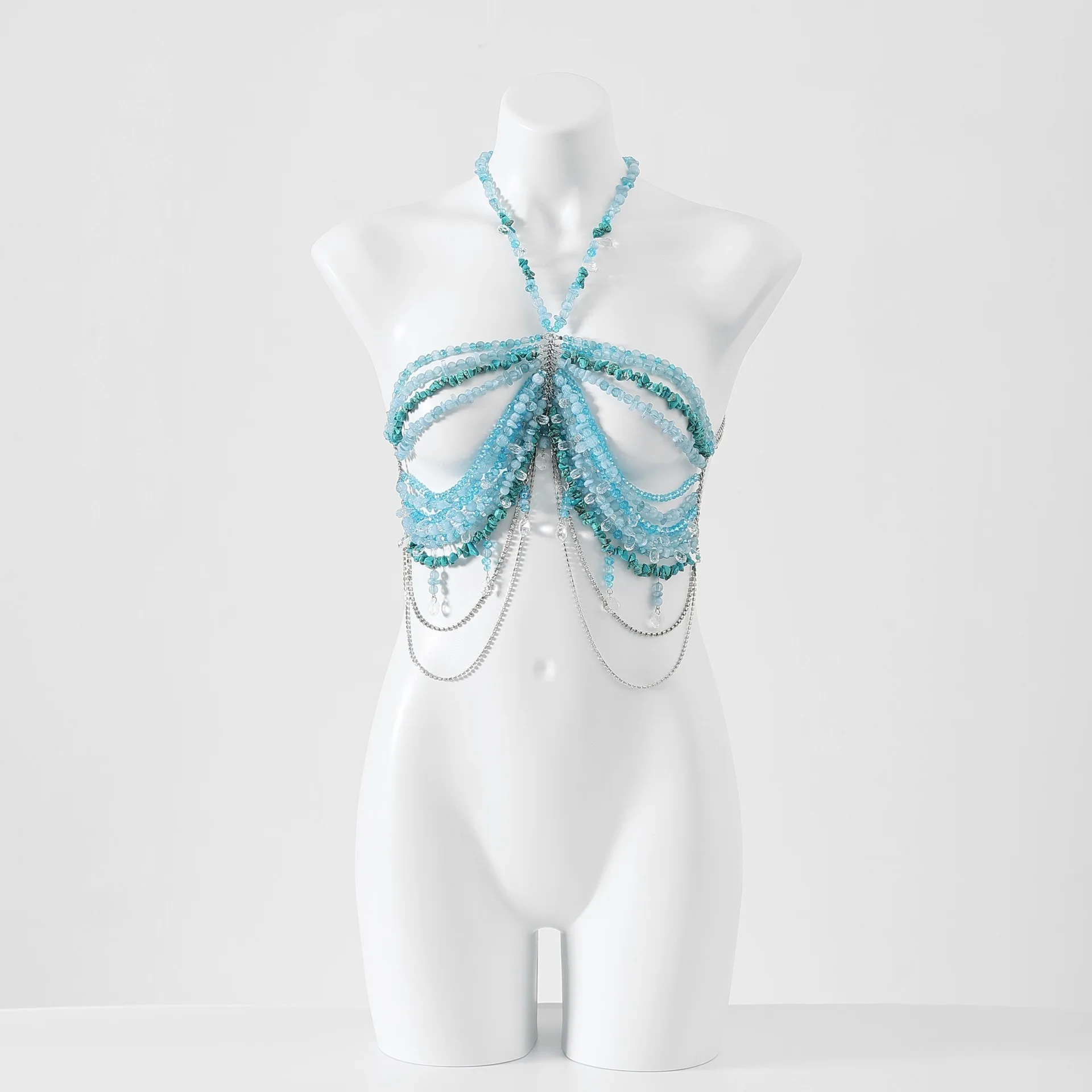 Koralikowa biżuteria dla seksownych kobiet, łańcuszek na ciało, ozdoby na biust, zawieszka na szyję, zewnętrzne paski, odzież damska odpowiednia na różne okazje