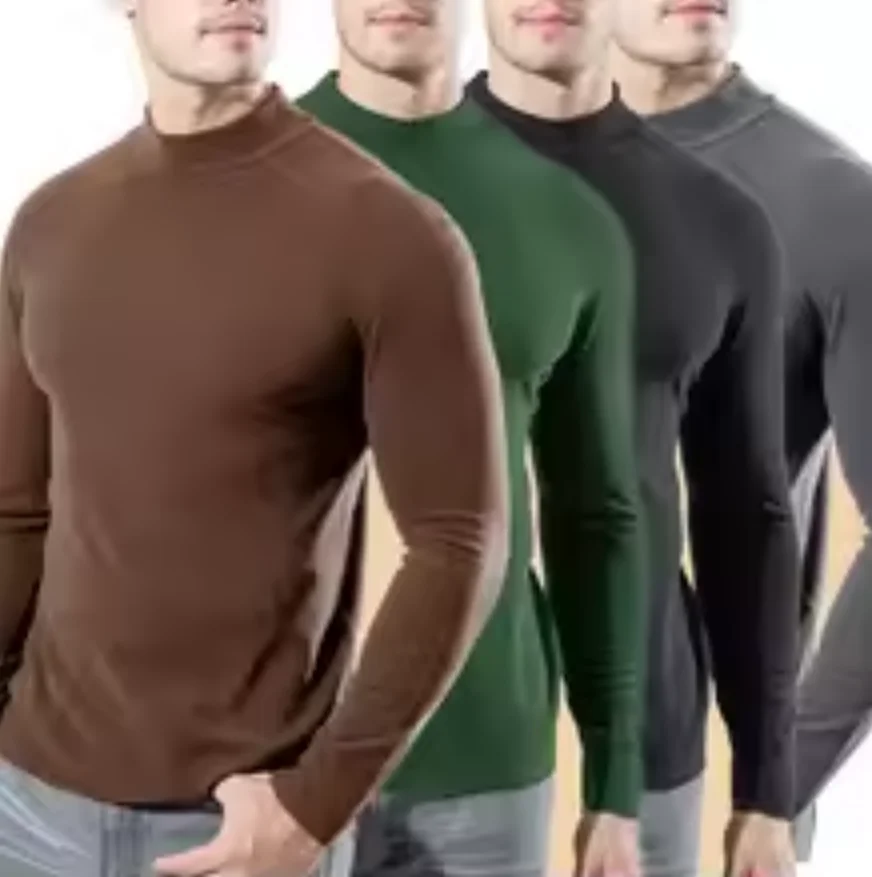 

Базовая однотонная футболка, модная мужская повседневная приталенная водолазка, пуловер с высоким воротником, мужские осенне-зимние термотопы