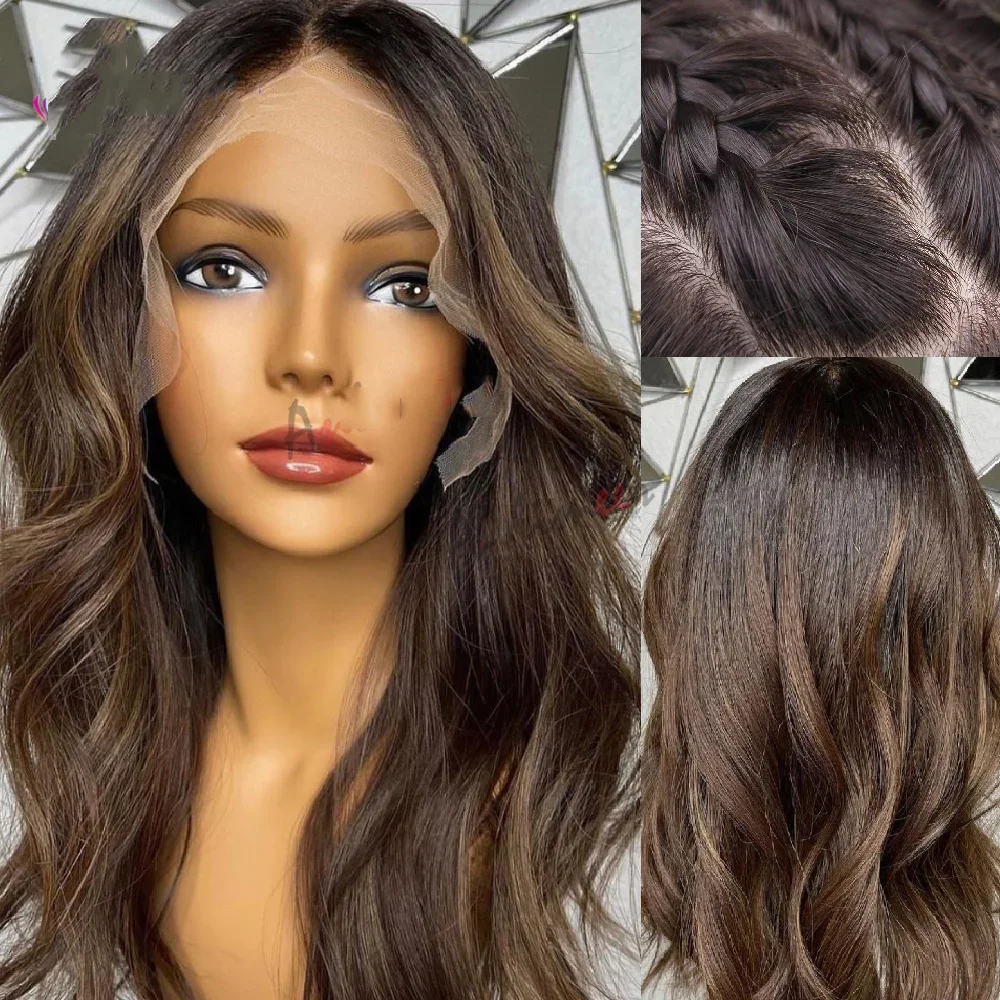 

180%Density Ombre Brown Long 26inch 5x5 Silk Base Wave Jewish Human With BabyHair HD Lace European Hair Preplucked Glueless