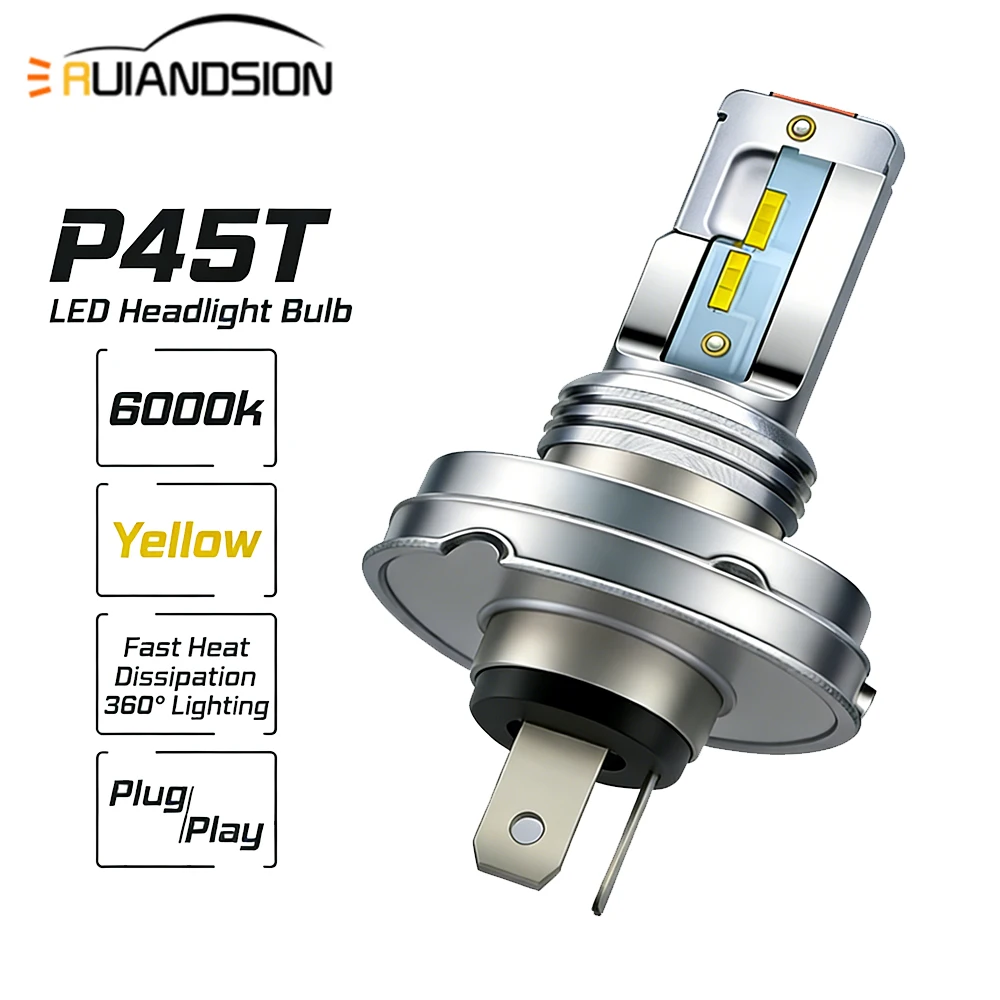 P45T LED Motorcycle Headlight HR2 10-30V Bulb Plug&Play Super Bright 1800LM 6000K Hi/Lo Beam for Moped Scooter ATV UTV Pack of 2