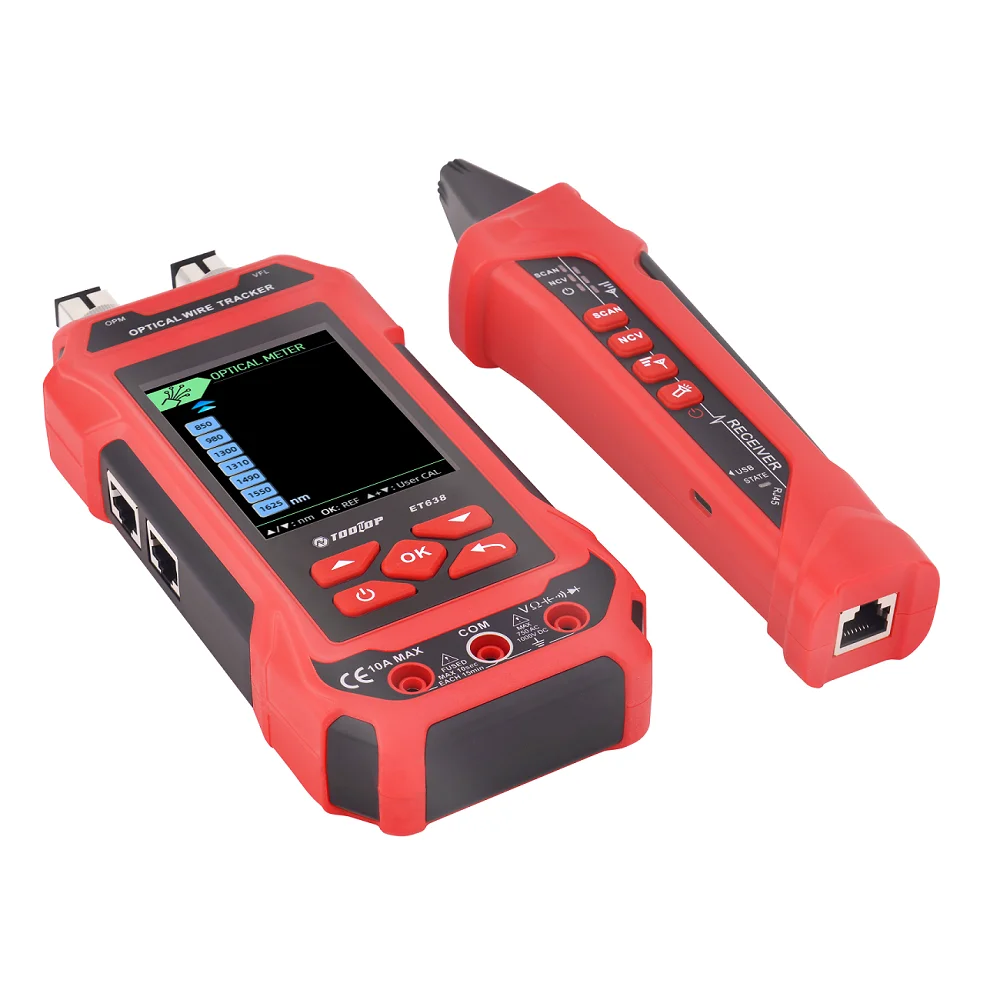 TOOLTOP ET638 Network Cable Tester 4 in 1 Multi-function Fiber Optic Network/Broken Line/LAN Cable Tester Visual Fault Locator