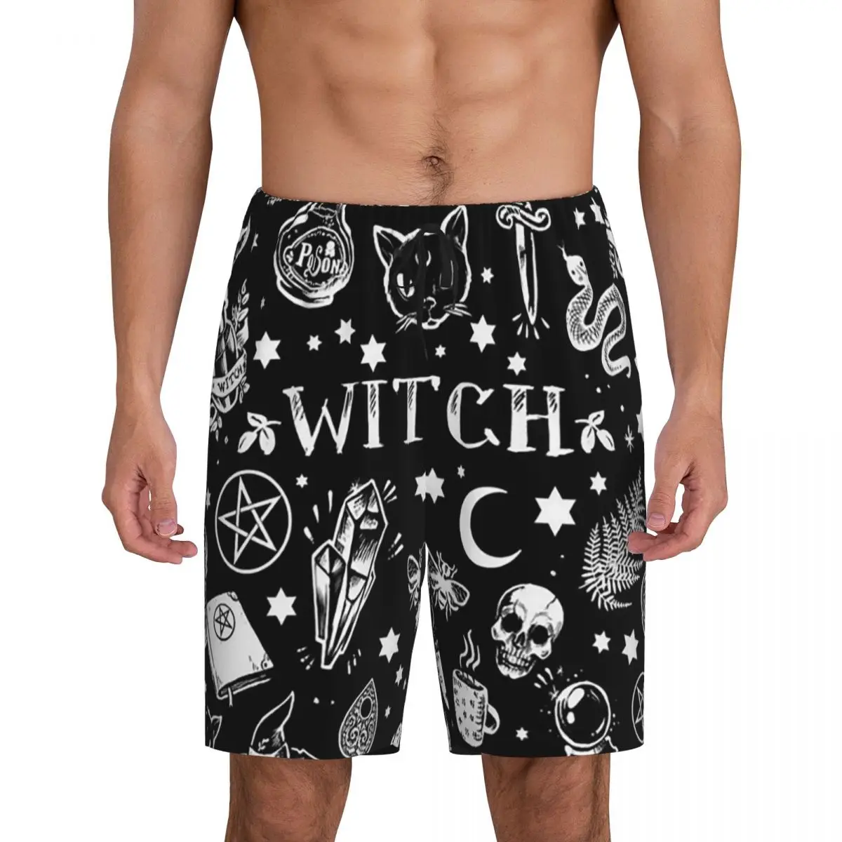 

Custom Skull Cat Moon Gothic Design Short Pajama Pants Men Sleepwear Sleep Lounge Bottom Shorts Sleeping Pants