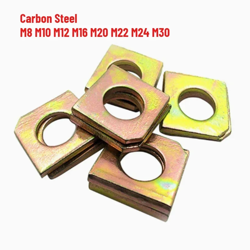 2-50pcs M8 M10 M12 M16 M20 M22 M24 M30 Color Coated Zinc Carbon Steel Square Bevel Washer Square Taper Gasket for Slot Section