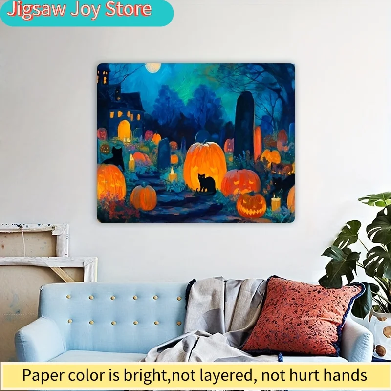 1 Scatola (500 pezzi) Puzzle per Adulti Lanterna di Zucca Giardino Segreto al Cimitero Illuminato dalla Luna per Giochi e Attività - Mysti