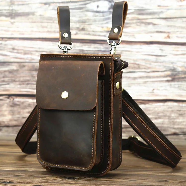 

Handmade Leather Shoulder Bag Vintage Style Casual Crossbody Men's Waist Bag Fashionable Phone Bag Cowhide Genuine Leather