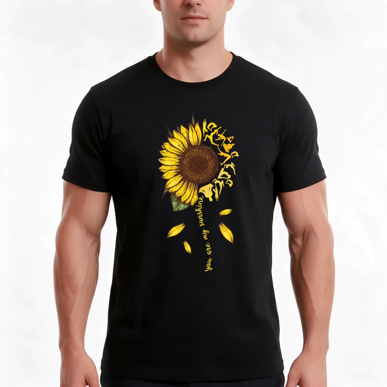 Yoga Sunflower Pose Sunshine T-Shirt Summer Casual Cotton Tee Oversized Streetwear Tops Vintage Graphic Print 100% Cotton